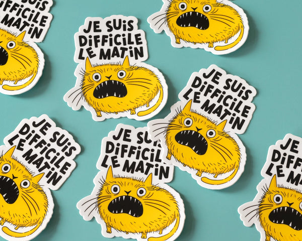 Autocollant vinyle illustré « Je suis difficile le matin »