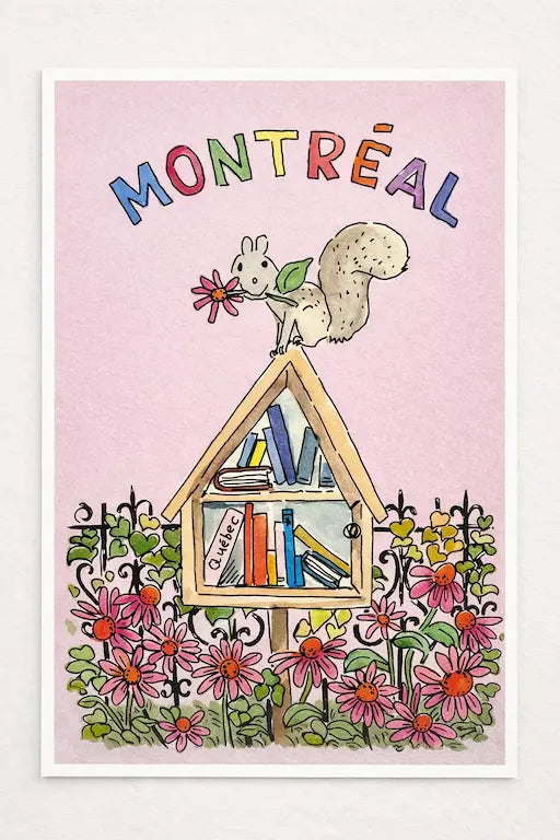 Carte postale Écureuil et boîte à livres de Montréal