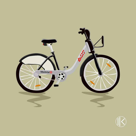 Icône design d'un vélo BIXI, adaptée pour des souvenirs et cadeaux thématiques de Montréal, disponible gratuitement.