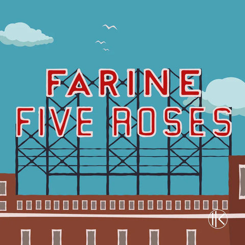 Icône du moulin à vent Five Roses, représentant des repères iconiques de Montréal, disponible pour les utilisateurs.