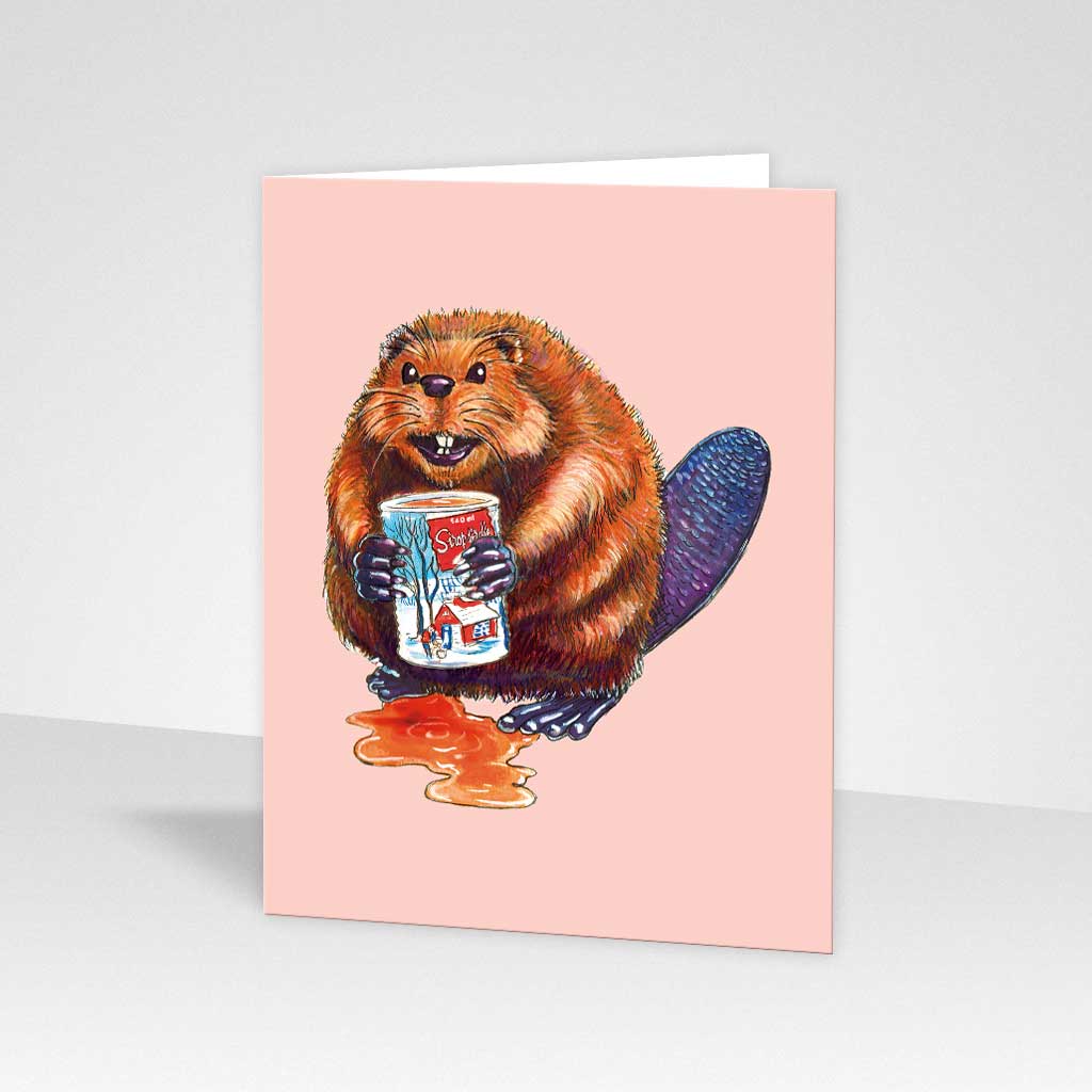 Carte de souhait - Castor buvant du sirop d'érable - Montréal