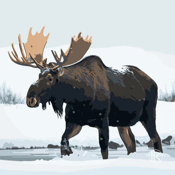 Icône de l'orignal en style graphique épuré, représentant la faune canadienne, adaptée pour la décoration et les vêtements.