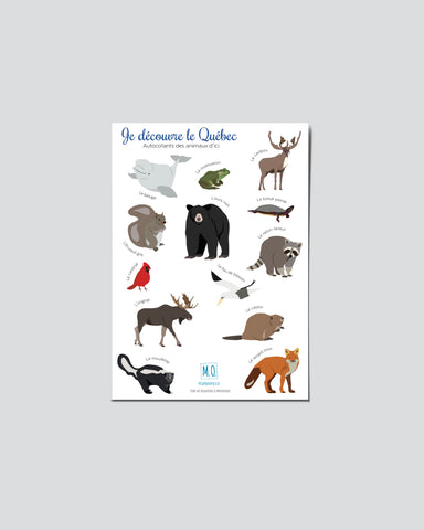 Feuilles d'autocollants des animaux du Québec