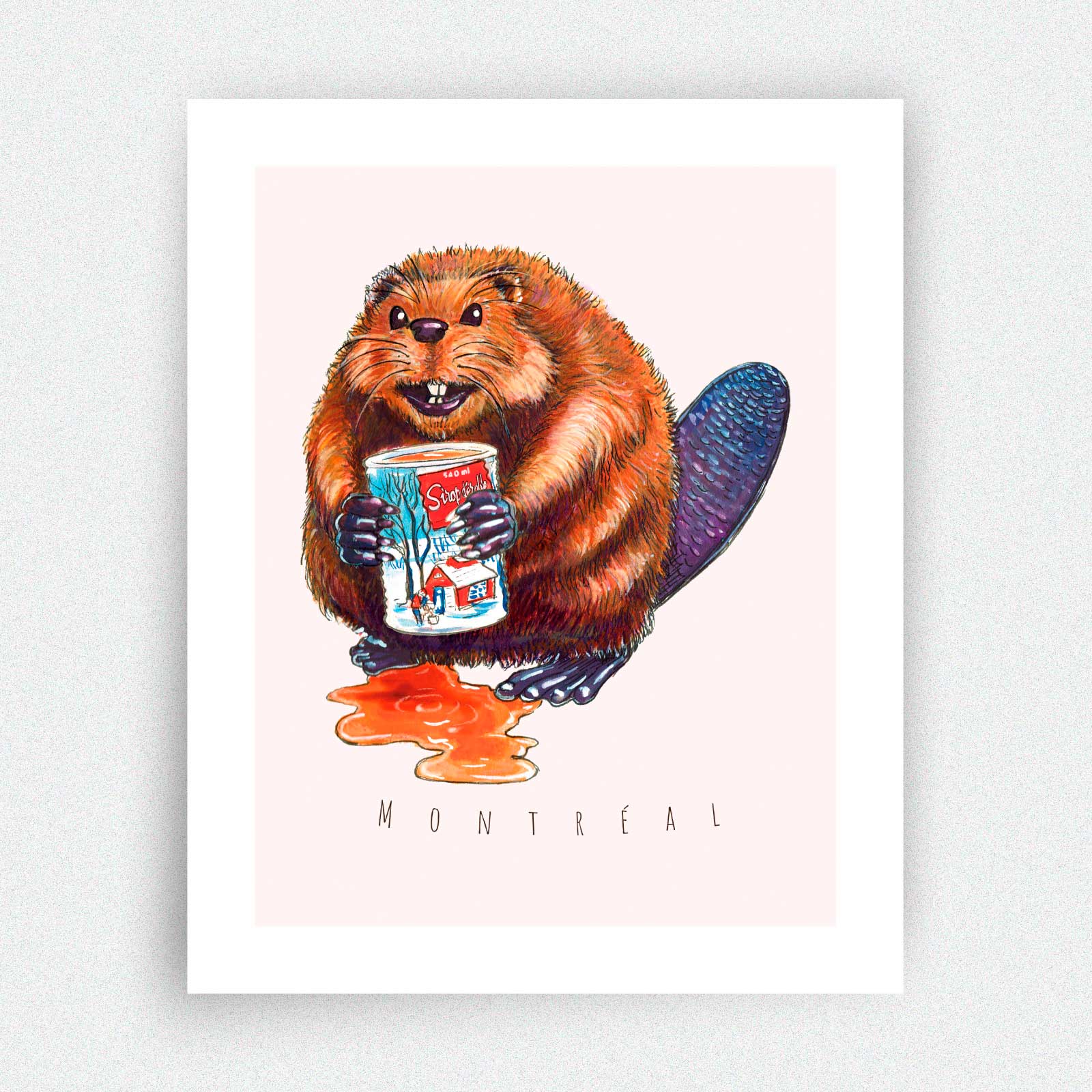 Affiche - Castor buvant du sirop d'érable - Montréal