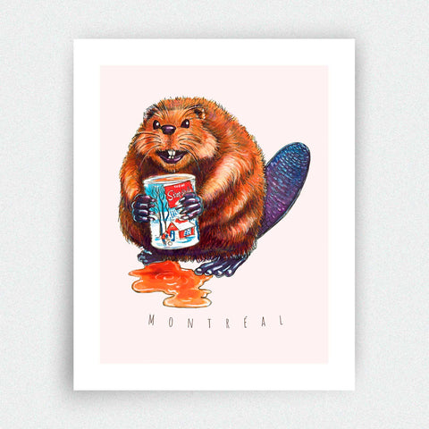 Affiche - Castor buvant du sirop d'érable - Montréal