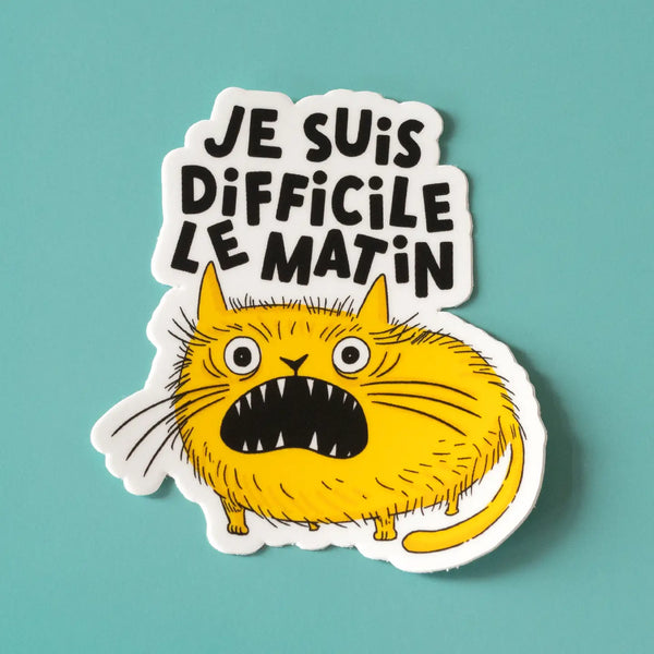 Autocollant vinyle illustré « Je suis difficile le matin »