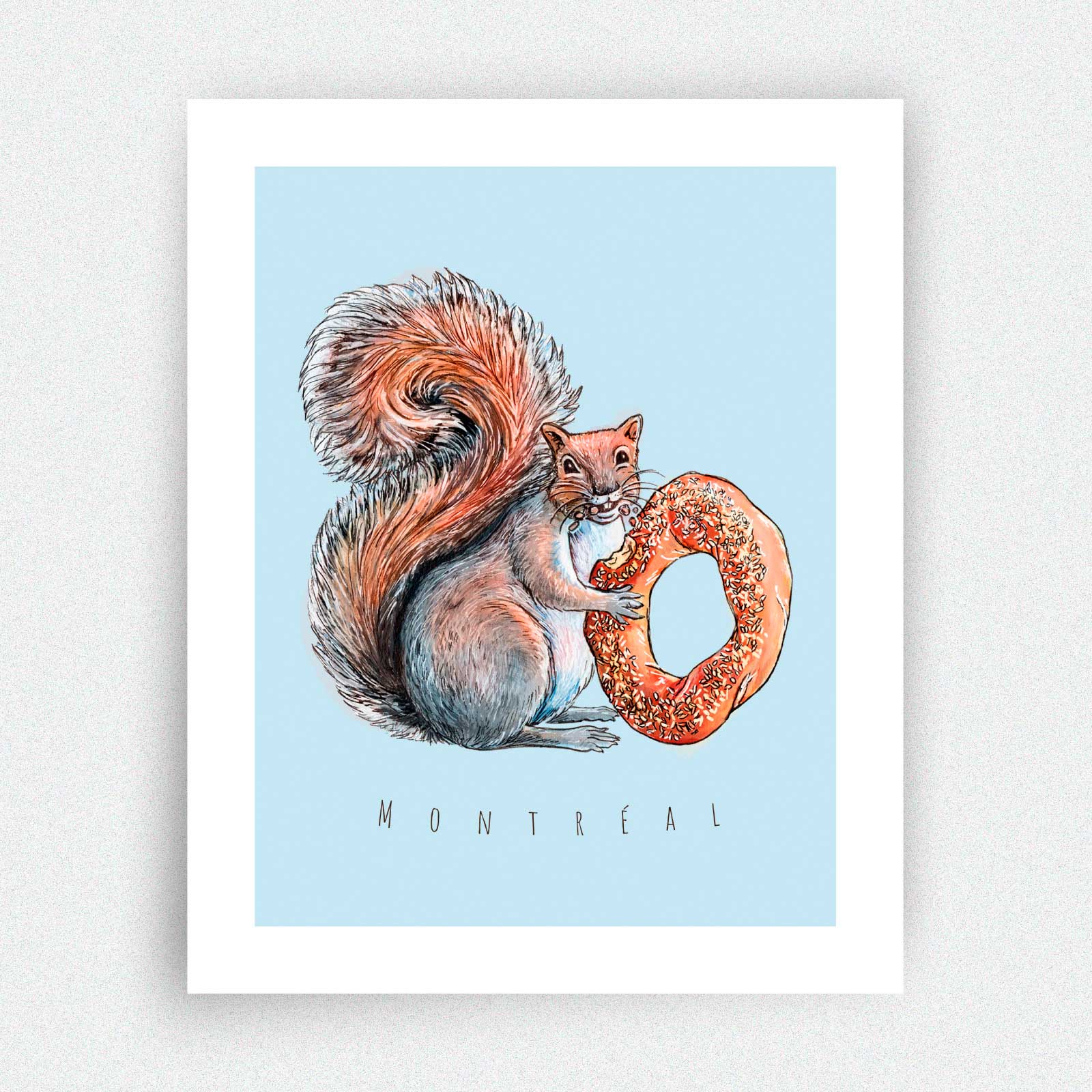 Affiche - Écureuil mangeant un bagel - Montréal
