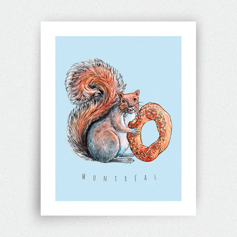 Affiche - Écureuil mangeant un bagel - Montréal